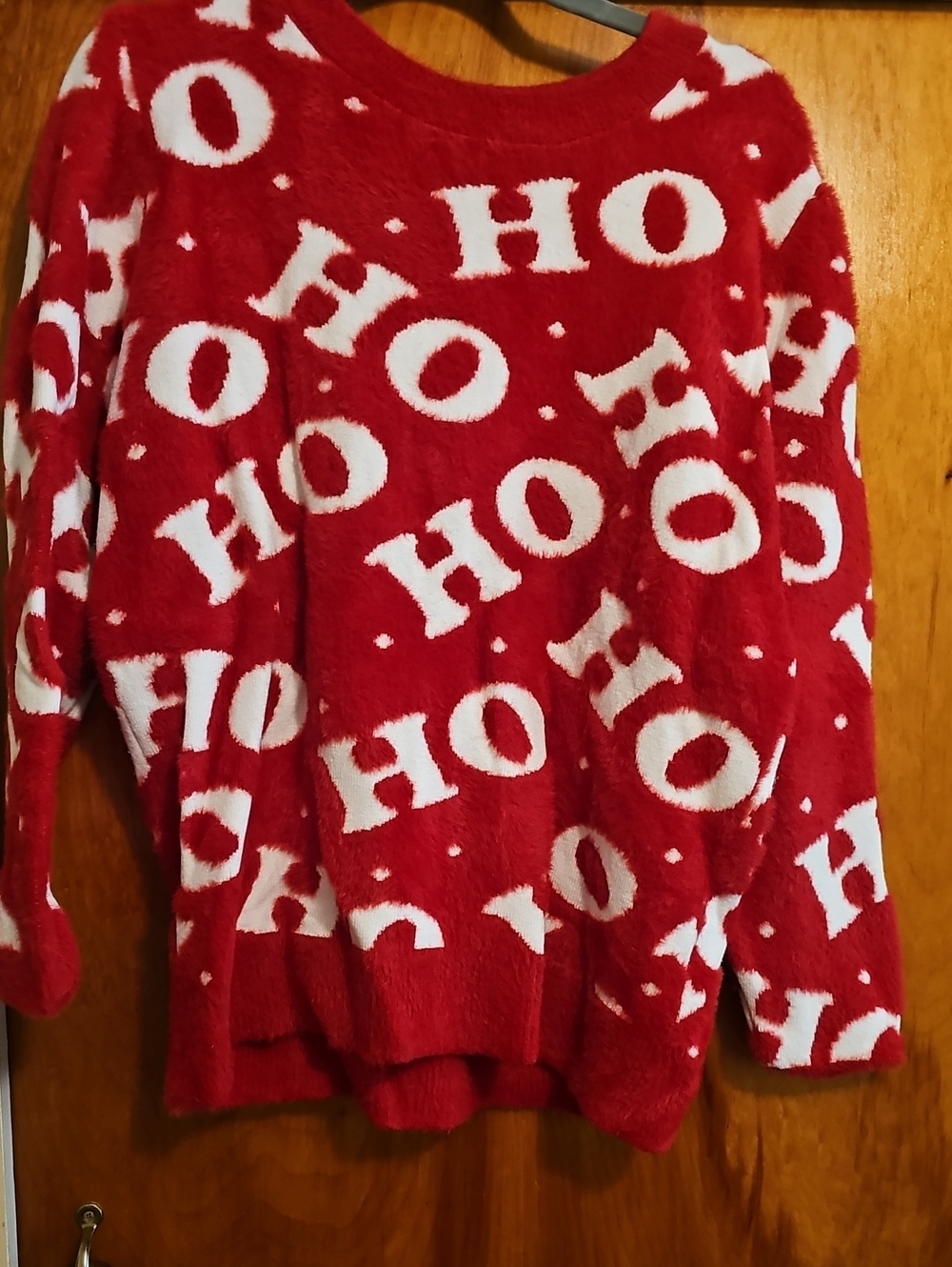 LuLaRoe Red & White 'HO' Holiday Crewneck Sweater